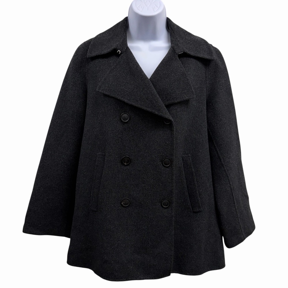 Vince Women's Medium Double-Breasted Wool Blend Dark Grey Peacoat Jacket Coat